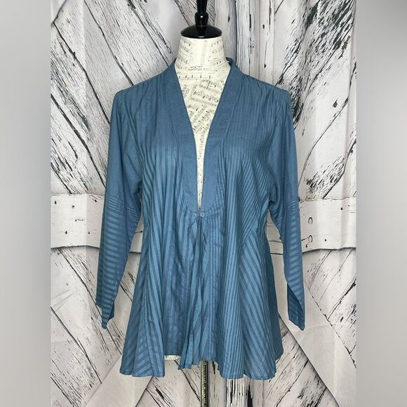 NWT Soft Surroundings Blue Stripe Commelina Kimono Top L - Picture 1 of 8